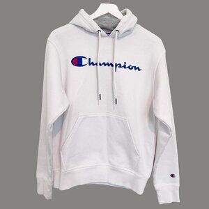 Champion Logo Hoodie Sweatshirt‎ in White Unisex Size Small